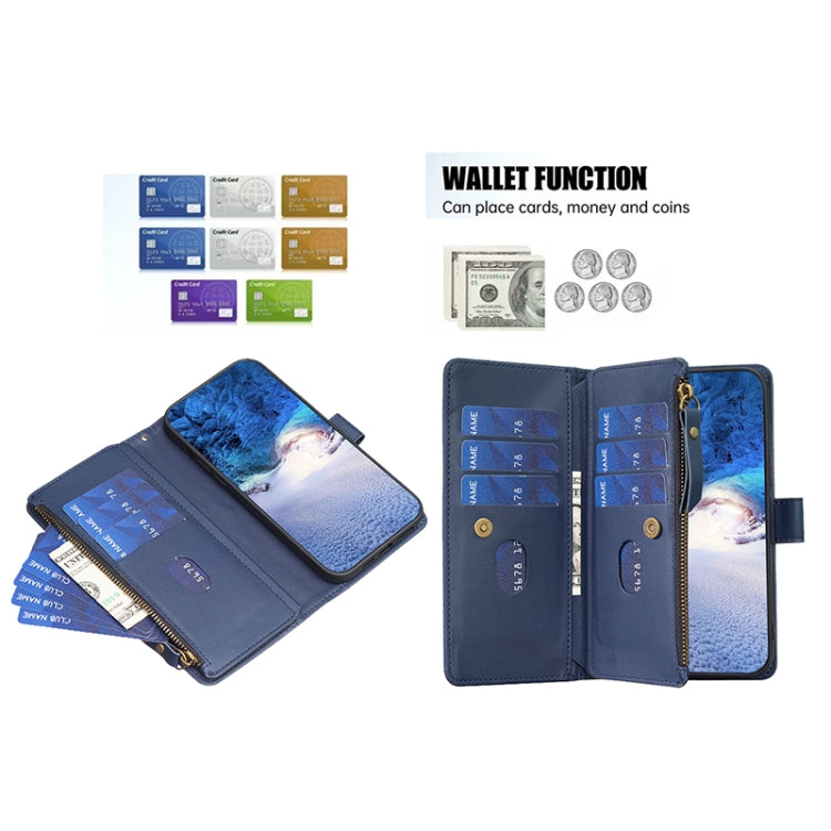 For Xiaomi Redmi Note 12 Pro+ 5G Global 9 Card Slots Zipper Wallet Leather Flip Phone Case(Blue) - Xiaomi Cases by buy2fix | Online Shopping UK | buy2fix