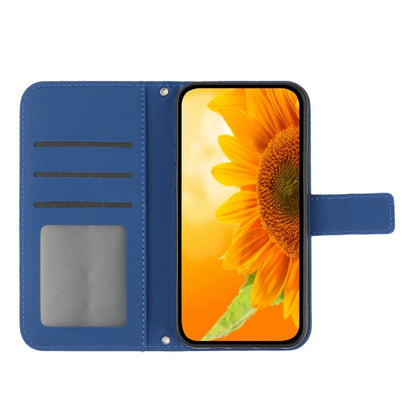 For iPhone 16 Pro Skin Feel Sun Flower Embossed Flip Leather Phone Case with Lanyard(Dark Blue) - iPhone 16 Pro Cases by buy2fix | Online Shopping UK | buy2fix