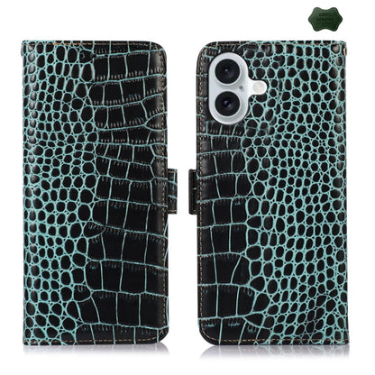 For iPhone 16 Crocodile Top Layer Cowhide Leather Phone Case(Green) - iPhone 16 Cases by buy2fix | Online Shopping UK | buy2fix