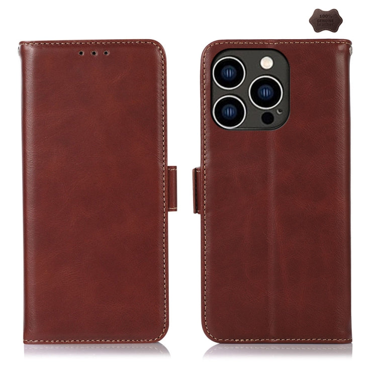 For iPhone 16 Pro Crazy Horse Top Layer Cowhide Leather Phone Case(Brown) - iPhone 16 Pro Cases by buy2fix | Online Shopping UK | buy2fix