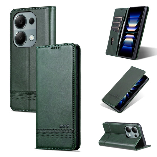 For Xiaomi Redmi Note 13 Pro 4G AZNS Magnetic Calf Texture Flip Leather Phone Case(Dark Green) - Note 13 Pro Cases by AZNS | Online Shopping UK | buy2fix