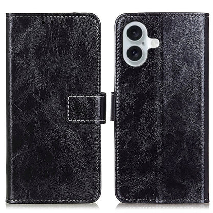 For iPhone 16 Retro Crazy Horse Texture Horizontal Flip Leather Phone Case(Black) - iPhone 16 Cases by buy2fix | Online Shopping UK | buy2fix