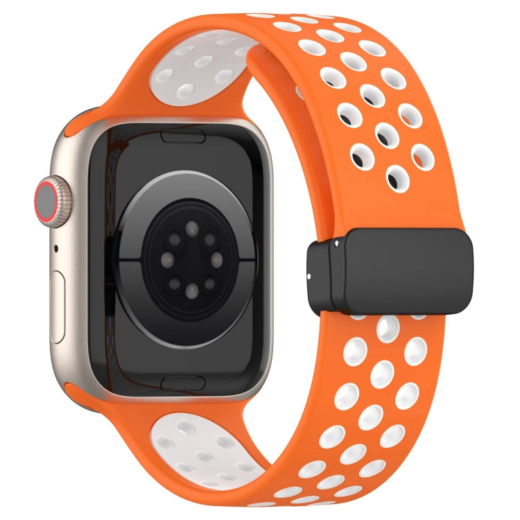 For Apple Watch Ultra 49mm Magnetic Buckle Silicone Watch Band(Orange White) - Watch Bands by buy2fix | Online Shopping UK | buy2fix