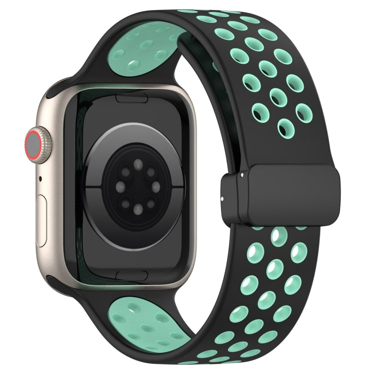 For Apple Watch Ultra 49mm Magnetic Buckle Silicone Watch Band(Black Cyan) - Watch Bands by buy2fix | Online Shopping UK | buy2fix