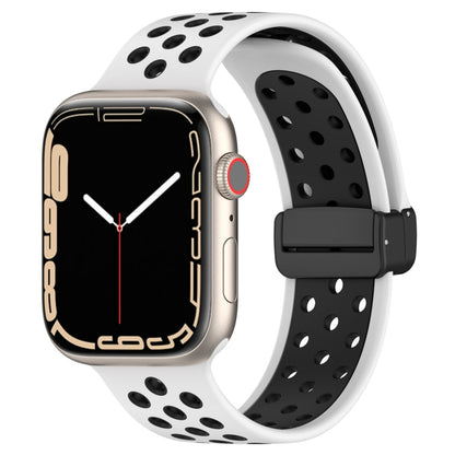 For Apple Watch 8 45mm  Magnetic Buckle Silicone Watch Band(White Black) - Watch Bands by buy2fix | Online Shopping UK | buy2fix