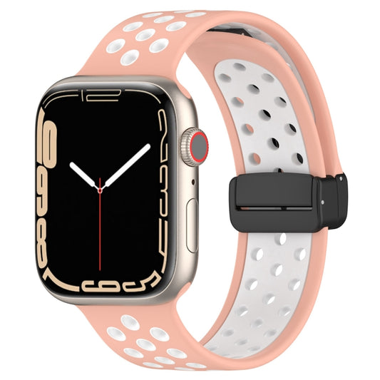 For Apple Watch SE 2022 40mm Magnetic Buckle Silicone Watch Band(Pink White) - Watch Bands by buy2fix | Online Shopping UK | buy2fix