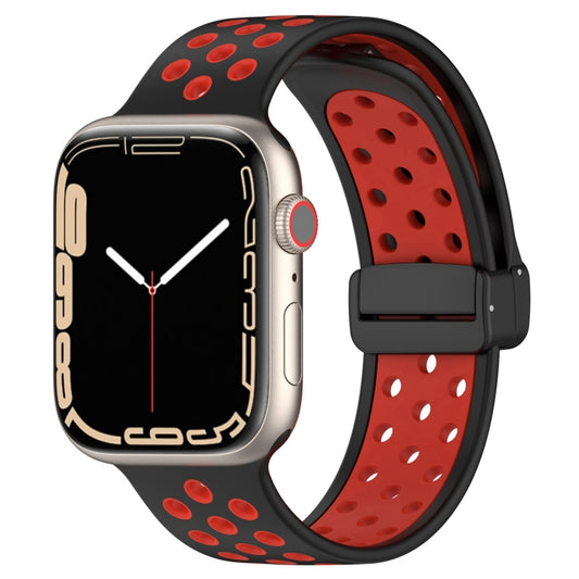 For Apple Watch 7 41mm Magnetic Buckle Silicone Watch Band(Black Red) - Watch Bands by buy2fix | Online Shopping UK | buy2fix