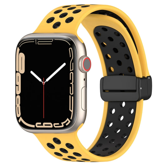 For Apple Watch 7 45mm Magnetic Buckle Silicone Watch Band(Yellow Black) - Watch Bands by buy2fix | Online Shopping UK | buy2fix