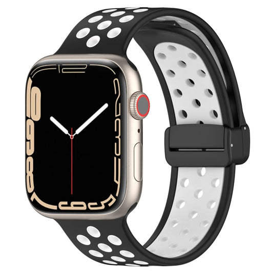 For Apple Watch 2 42mm Magnetic Buckle Silicone Watch Band(Black White) - Watch Bands by buy2fix | Online Shopping UK | buy2fix