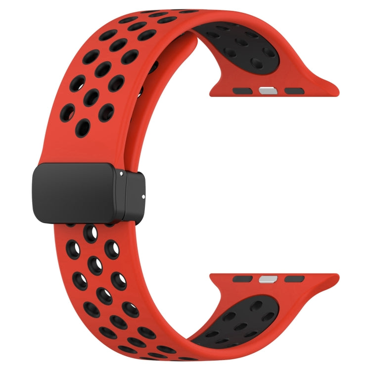 For Apple Watch 2 42mm Magnetic Buckle Silicone Watch Band(Red Black) - Watch Bands by buy2fix | Online Shopping UK | buy2fix