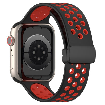 For Apple Watch 2 38mm Magnetic Buckle Silicone Watch Band(Black Red) - Watch Bands by buy2fix | Online Shopping UK | buy2fix