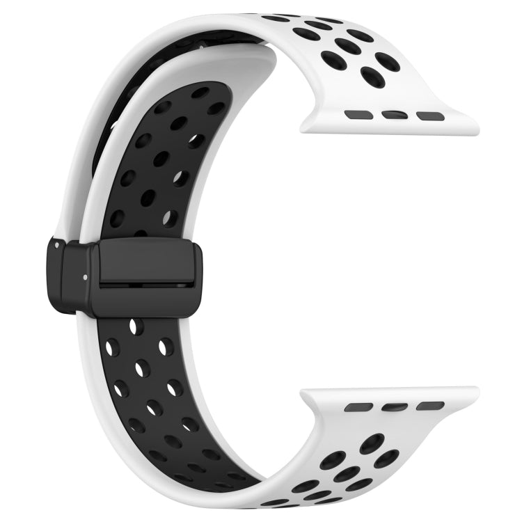 For Apple Watch 42mm Magnetic Buckle Silicone Watch Band(White Black) - Watch Bands by buy2fix | Online Shopping UK | buy2fix