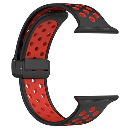 For Apple Watch Series 9 45mm Magnetic Buckle Silicone Watch Band(Black Red) - Watch Bands by buy2fix | Online Shopping UK | buy2fix