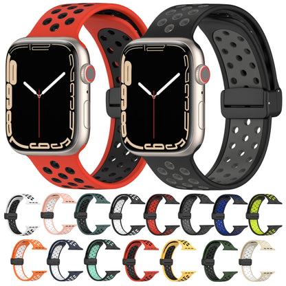 For Apple Watch 5 44mm Magnetic Buckle Silicone Watch Band(Orange White) - Watch Bands by buy2fix | Online Shopping UK | buy2fix