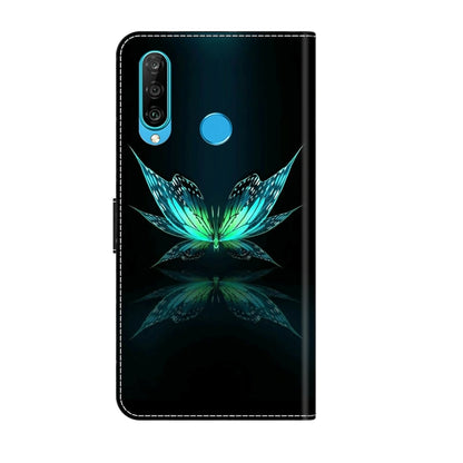 For Huawei P30 Lite Crystal 3D Shockproof Protective Leather Phone Case(Reflection Dutterfly) - Huawei Cases by buy2fix | Online Shopping UK | buy2fix