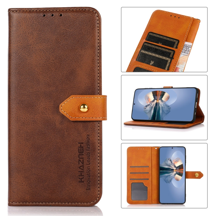 For OnePlus 12 KHAZNEH Dual-color Cowhide Texture Flip Leather Phone Case(Brown) - OnePlus Cases by buy2fix | Online Shopping UK | buy2fix