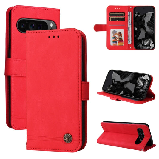 For Google Pixel 9 Pro Skin Feel Life Tree Metal Button Leather Phone Case(Red) - Google Cases by buy2fix | Online Shopping UK | buy2fix