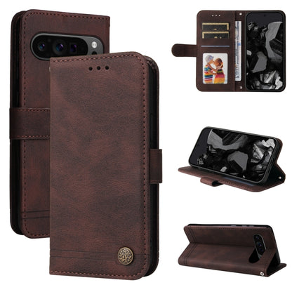 For Google Pixel 9 Pro Skin Feel Life Tree Metal Button Leather Phone Case(Brown) - Google Cases by buy2fix | Online Shopping UK | buy2fix