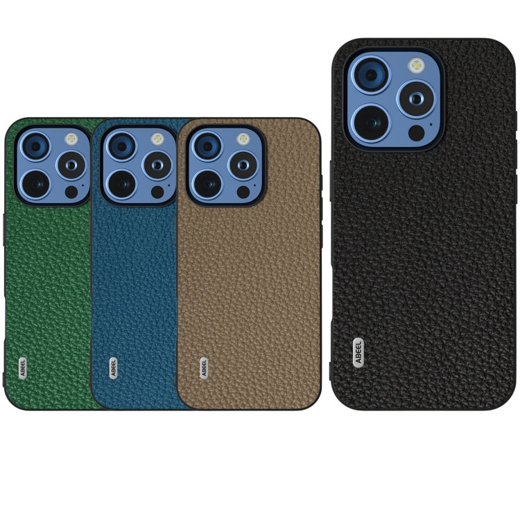 For iPhone 16 Pro ABEEL Genuine Leather Litchi Texture Phone Case(Green) - iPhone 16 Pro Cases by buy2fix | Online Shopping UK | buy2fix