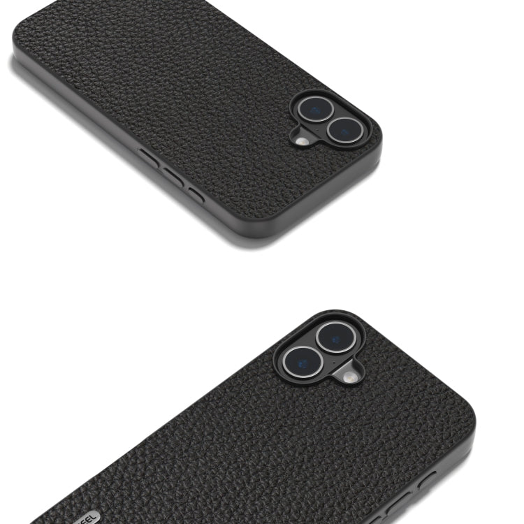 For iPhone 16 ABEEL Genuine Leather Litchi Texture Phone Case(Black) - iPhone 16 Cases by buy2fix | Online Shopping UK | buy2fix