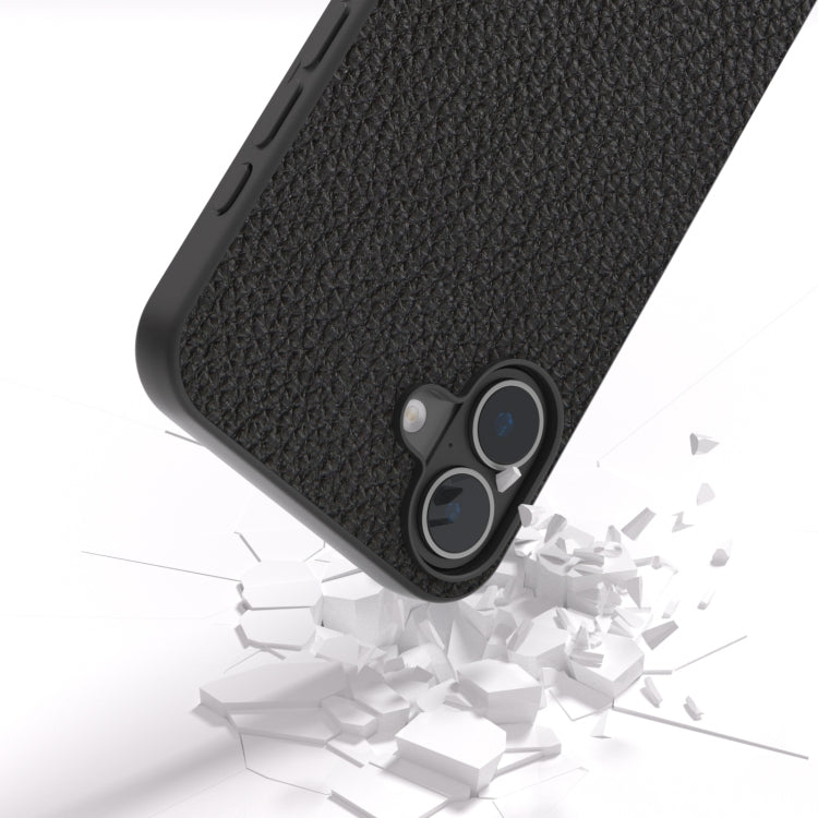 For iPhone 16 ABEEL Genuine Leather Litchi Texture Phone Case(Black) - iPhone 16 Cases by buy2fix | Online Shopping UK | buy2fix