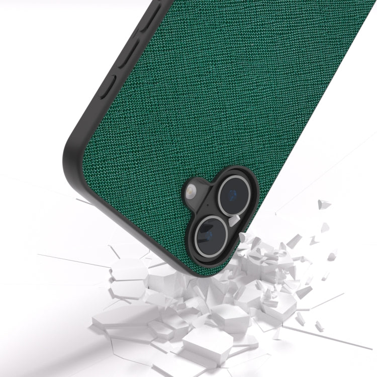 For iPhone 16 Plus ABEEL Cross Texture Genuine Leather Phone Case(Green) - iPhone 16 Plus Cases by buy2fix | Online Shopping UK | buy2fix