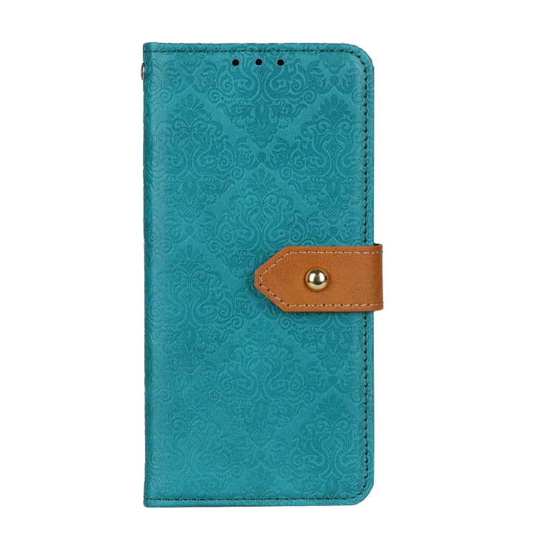 For iPhone 16 Plus European Floral Embossed Leather Phone Case(Blue) - iPhone 16 Plus Cases by buy2fix | Online Shopping UK | buy2fix