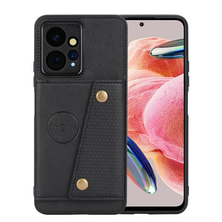 For Xiaomi Redmi Note 12 4G Global Double Buckle Card Slots Magnetic Phone Case(Black) - Xiaomi Cases by buy2fix | Online Shopping UK | buy2fix