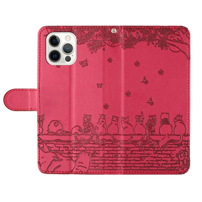 For iPhone 16 Pro Cat Embossing Pattern Leather Phone Case with Lanyard(Red) - iPhone 16 Pro Cases by buy2fix | Online Shopping UK | buy2fix