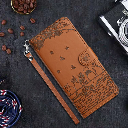 For iPhone 16 Cat Embossing Pattern Leather Phone Case with Lanyard(Brown) - iPhone 16 Cases by buy2fix | Online Shopping UK | buy2fix