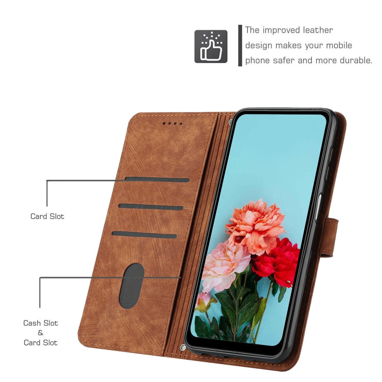 For Xiaomi Redmi Turbo 3 Skin Feel Stripe Pattern Leather Phone Case with Long Lanyard(Brown) - Xiaomi Cases by buy2fix | Online Shopping UK | buy2fix