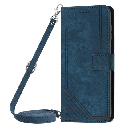 For Infinix Hot 40 / 40 Pro Skin Feel Stripe Pattern Leather Phone Case with Lanyard(Blue) - Infinix Cases by buy2fix | Online Shopping UK | buy2fix