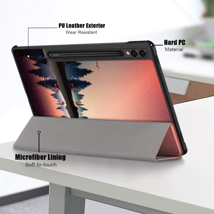 For Samsung Galaxy Tab S9+ Custer Painted 3-Fold Holder Smart Leather Tablet Case(Twilight) - Galaxy Tab S9+ Cases by buy2fix | Online Shopping UK | buy2fix