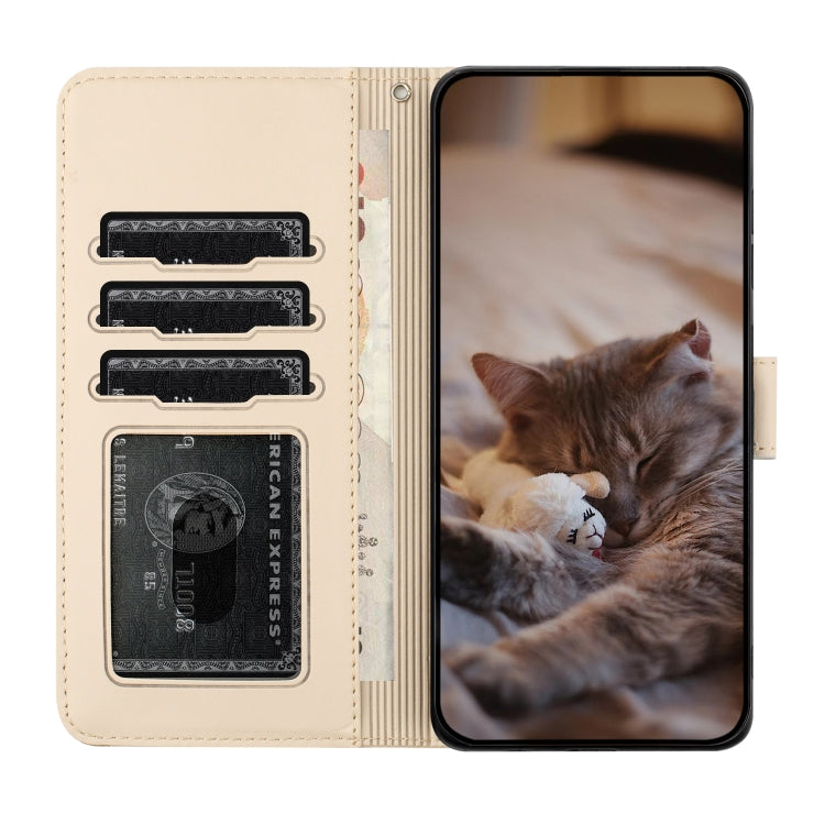 For Xiaomi Redmi Note 13 Pro+ Cat Embossing Pattern Leather Phone Case with Lanyard(Beige) - Note 13 Pro+ Cases by buy2fix | Online Shopping UK | buy2fix
