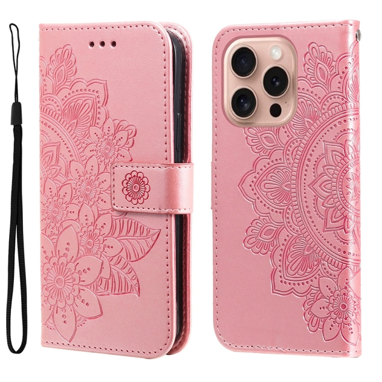 For iPhone 16 Pro 7-petal Flowers Embossing Leather Phone Case(Rose Gold) - iPhone 16 Pro Cases by buy2fix | Online Shopping UK | buy2fix