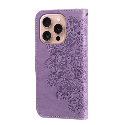 For iPhone 16 Pro 7-petal Flowers Embossing Leather Phone Case(Light Purple) - iPhone 16 Pro Cases by buy2fix | Online Shopping UK | buy2fix