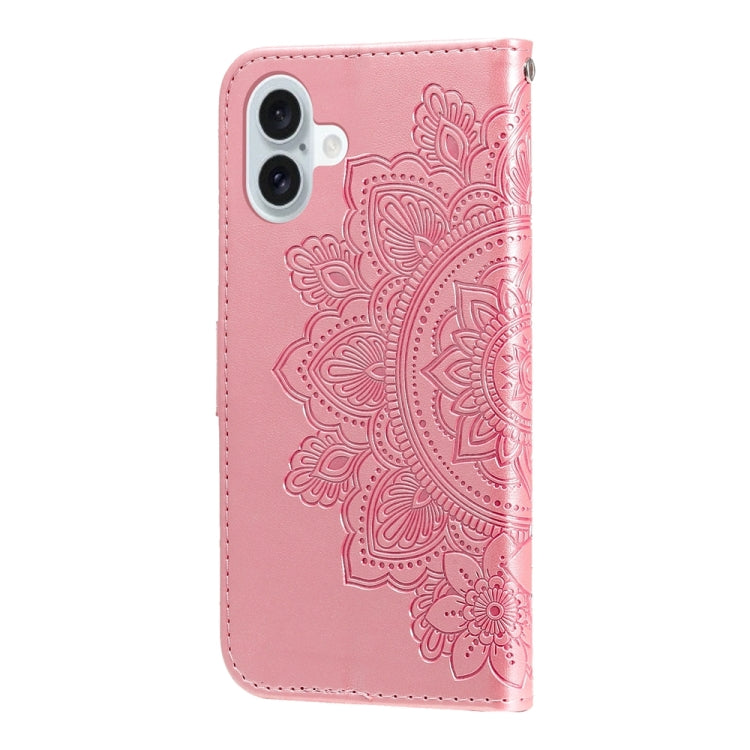 For iPhone 16 Plus 7-petal Flowers Embossing Leather Phone Case(Rose Gold) - iPhone 16 Plus Cases by buy2fix | Online Shopping UK | buy2fix