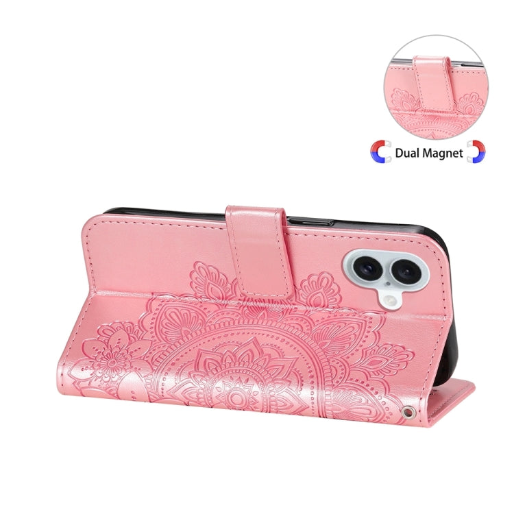 For iPhone 16 Plus 7-petal Flowers Embossing Leather Phone Case(Rose Gold) - iPhone 16 Plus Cases by buy2fix | Online Shopping UK | buy2fix