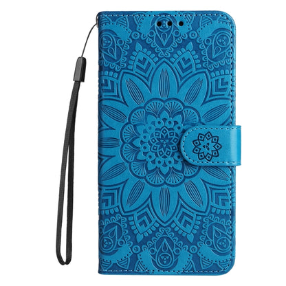 For iPhone 16 Embossed Sunflower Leather Phone Case(Blue) - iPhone 16 Cases by buy2fix | Online Shopping UK | buy2fix