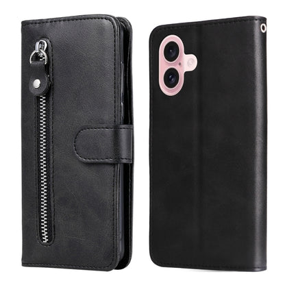 For iPhone 16 Fashion Calf Texture Zipper Leather Phone Case(Black) - iPhone 16 Cases by buy2fix | Online Shopping UK | buy2fix