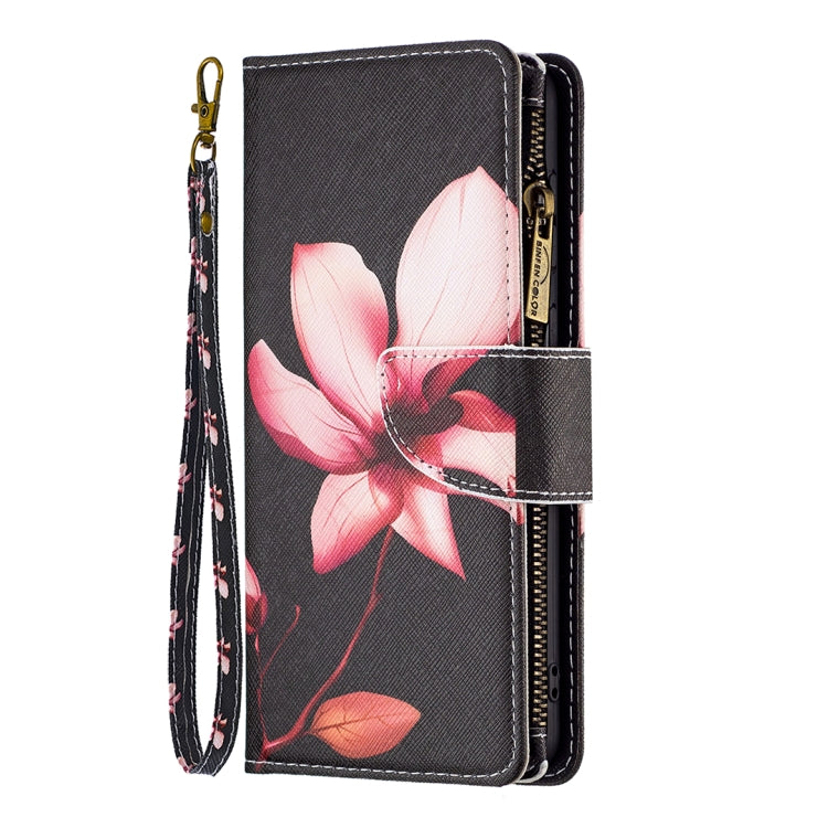 For iPhone 16 Pro Colored Drawing Pattern Zipper Phone Leather Case(Lotus) - iPhone 16 Pro Cases by buy2fix | Online Shopping UK | buy2fix