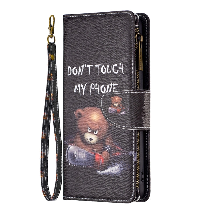 For iPhone 16 Plus Colored Drawing Pattern Zipper Phone Leather Case(Bear) - iPhone 16 Plus Cases by buy2fix | Online Shopping UK | buy2fix