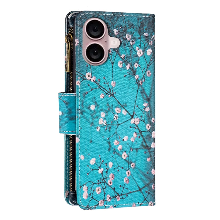 For iPhone 16 Plus Colored Drawing Pattern Zipper Phone Leather Case(Plum Blossom) - iPhone 16 Plus Cases by buy2fix | Online Shopping UK | buy2fix