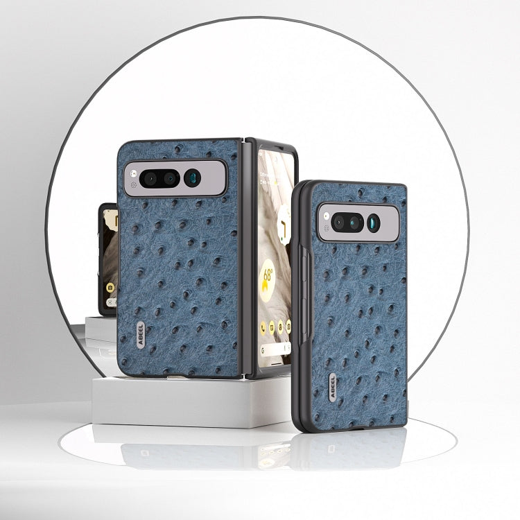 For Google Pixel Fold ABEEL Genuine Leather Ostrich Texture Phone Case(Blue) - Google Cases by buy2fix | Online Shopping UK | buy2fix