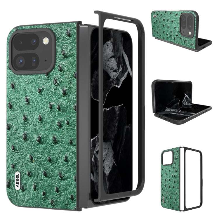 For Google Pixel 9 Pro Fold ABEEL Genuine Leather Ostrich Texture Phone Case(Green) - Google Cases by buy2fix | Online Shopping UK | buy2fix