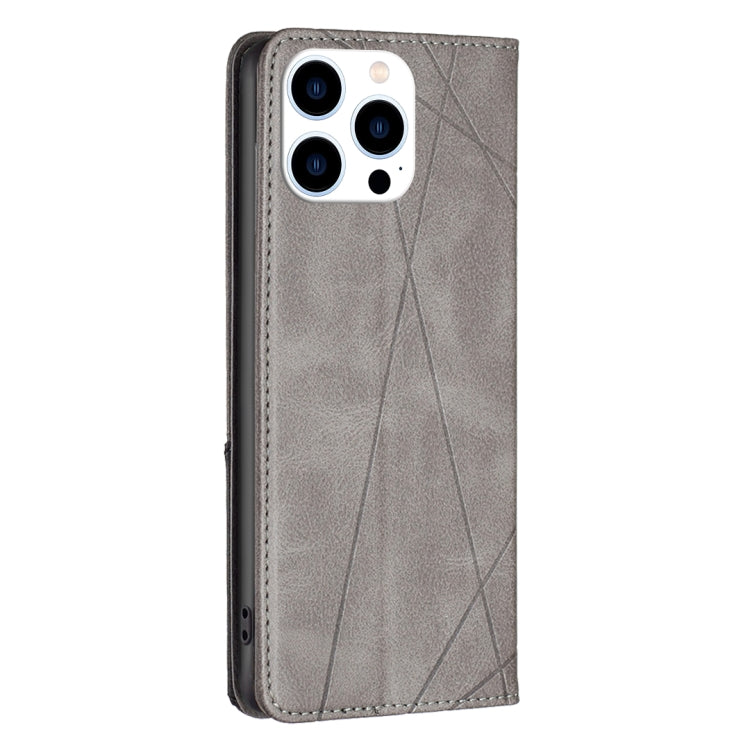 For iPhone 16 Pro Rhombus Texture Magnetic Leather Phone Case(Grey) - iPhone 16 Pro Cases by buy2fix | Online Shopping UK | buy2fix