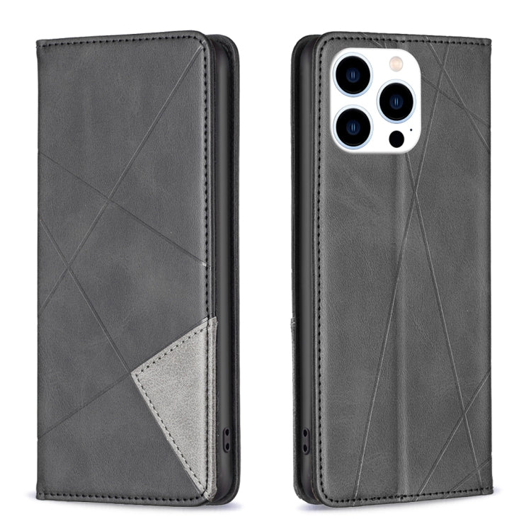 For iPhone 16 Pro Rhombus Texture Magnetic Leather Phone Case(Black) - iPhone 16 Pro Cases by buy2fix | Online Shopping UK | buy2fix