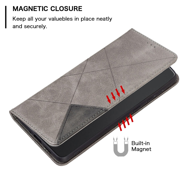 For iPhone 16 Rhombus Texture Magnetic Leather Phone Case(Grey) - iPhone 16 Cases by buy2fix | Online Shopping UK | buy2fix