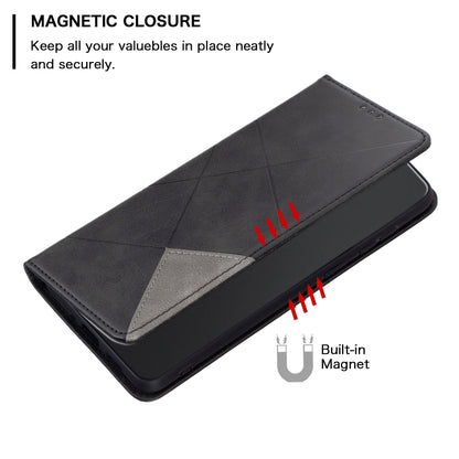 For iPhone 16 Rhombus Texture Magnetic Leather Phone Case(Black) - iPhone 16 Cases by buy2fix | Online Shopping UK | buy2fix