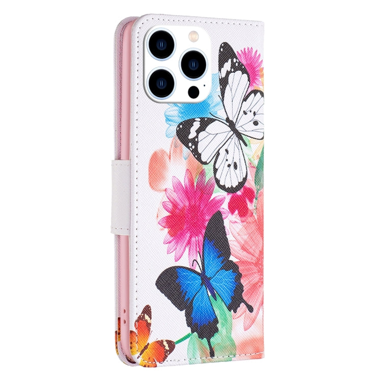 For iPhone 16 Pro Colored Drawing Pattern Leather Phone Case(Butterflies) - iPhone 16 Pro Cases by buy2fix | Online Shopping UK | buy2fix